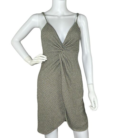 Ramy Brook Size XS Dress Mini Sleeveless Rainbow Stripe Metallic Twist Front - Picture 1 of 9